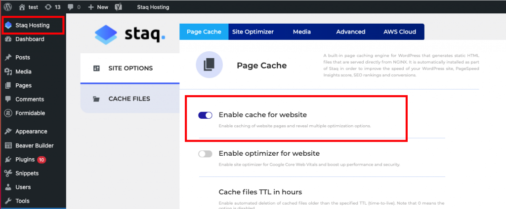 Configure Staq Cache - Managed WordPress Hosting Platform
