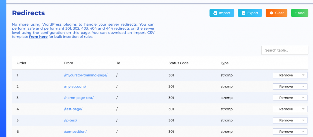 Import or Add Redirects