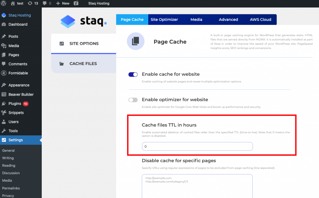 Configure Staq Cache - Managed WordPress Hosting Platform