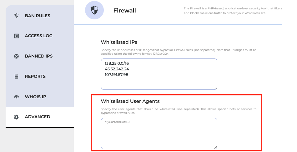 Whitelist User Agent