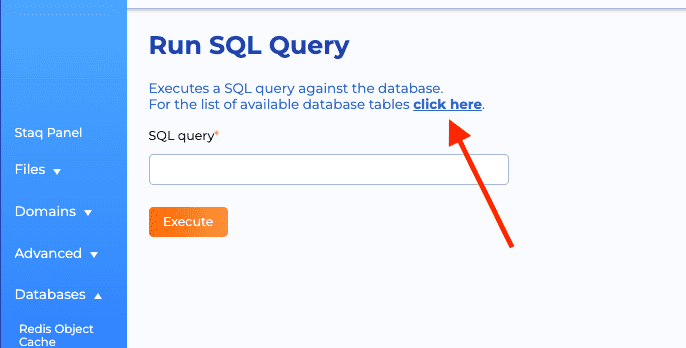 Running SQL queries inside Staq Panel - Managed WordPress Hosting Platform