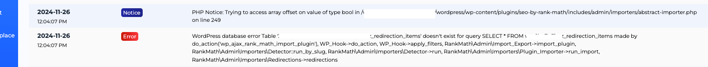 RankMath Debug Error
