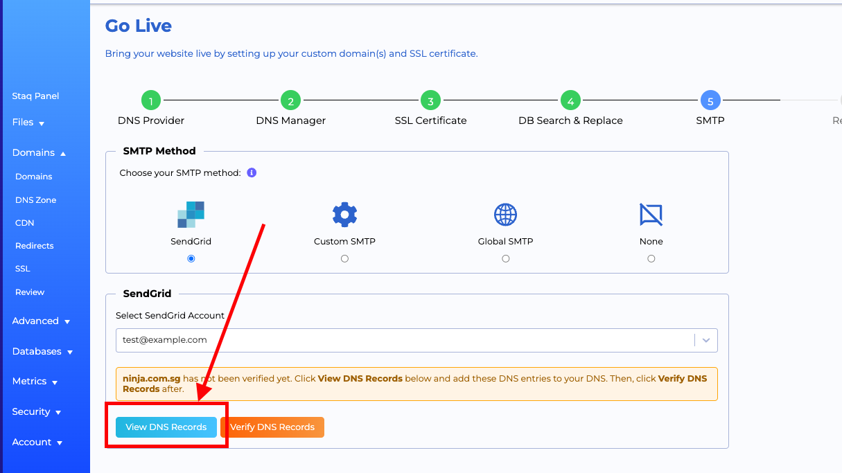 View SendGrid DNS