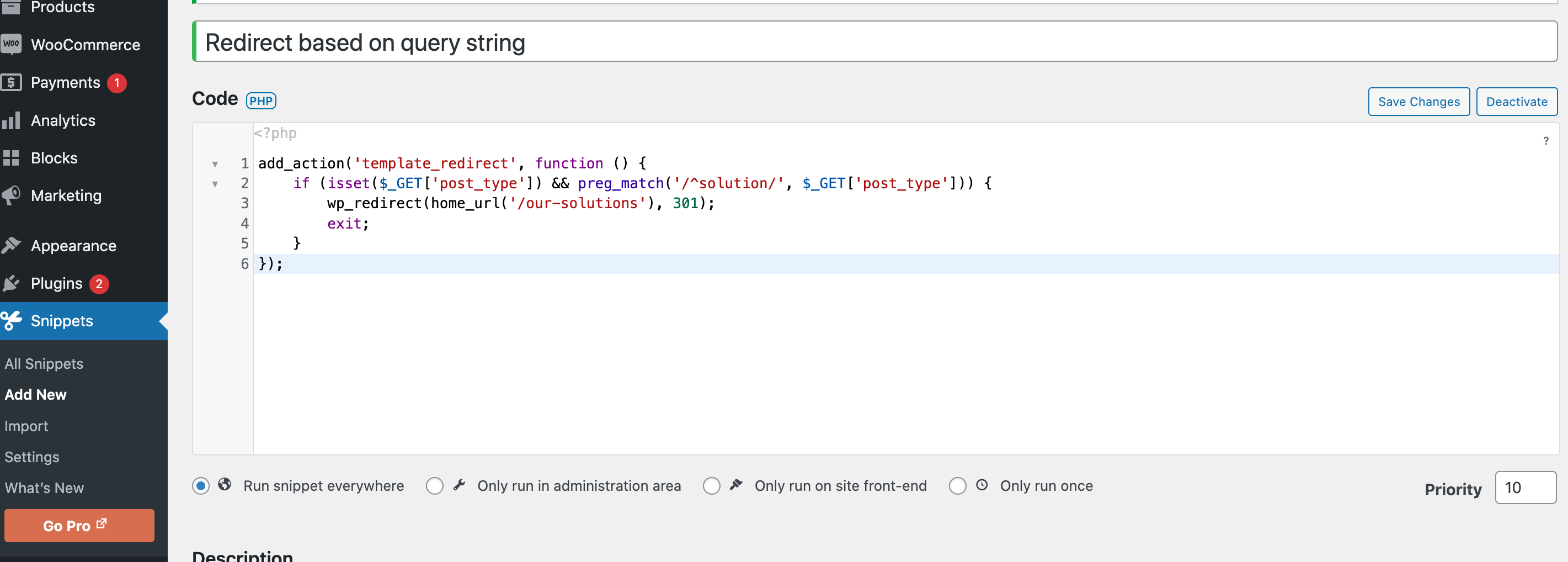Code Snippets Example