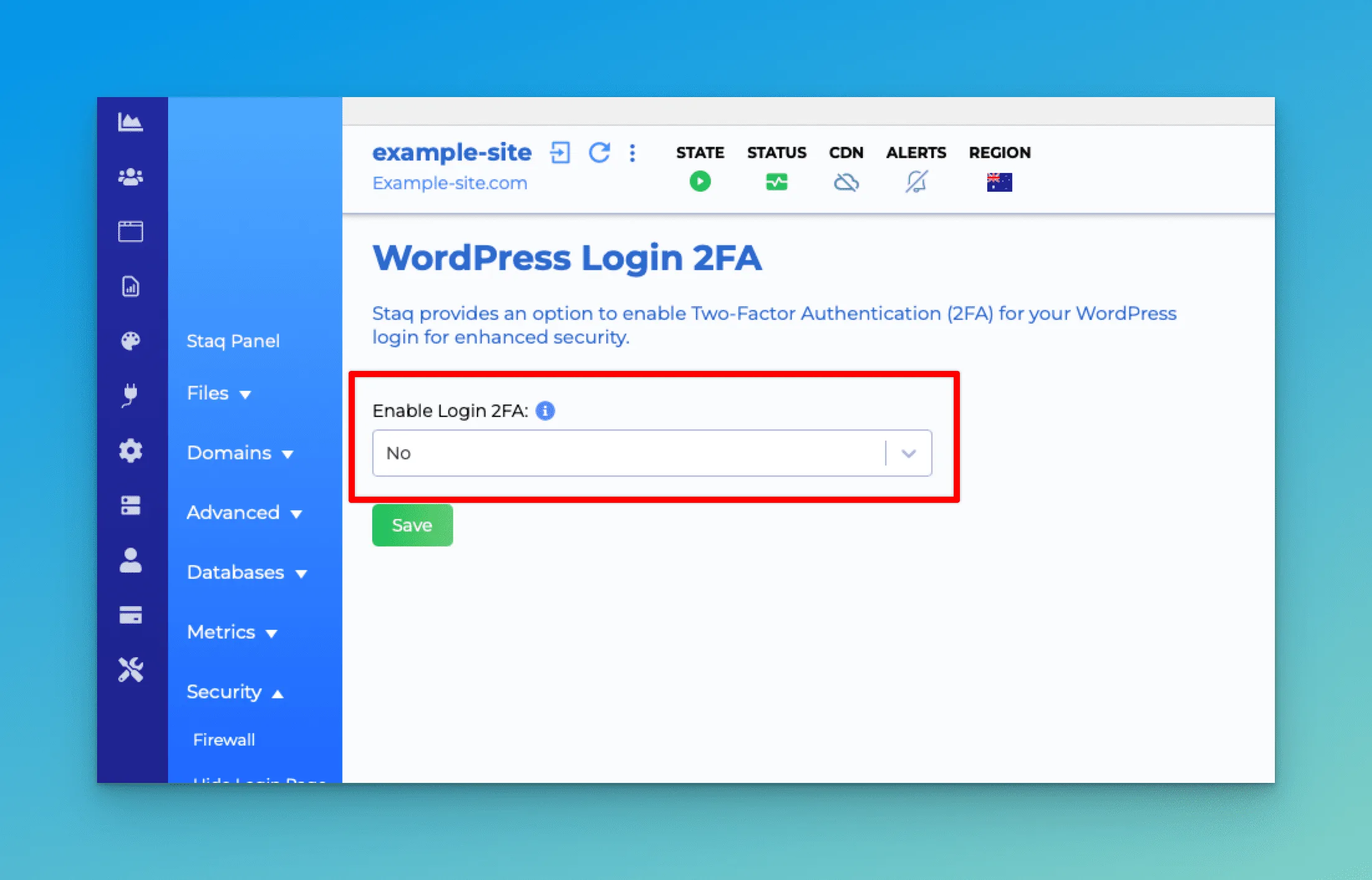 Single Site 2FA Settings