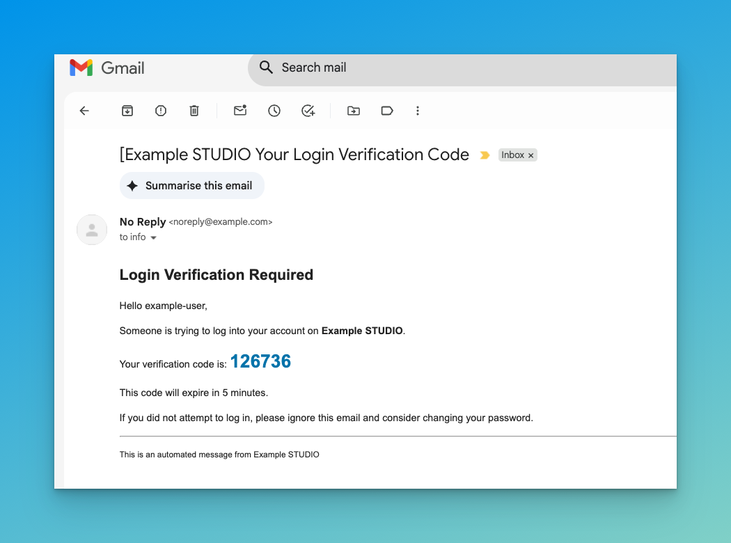 Authentication Code Email