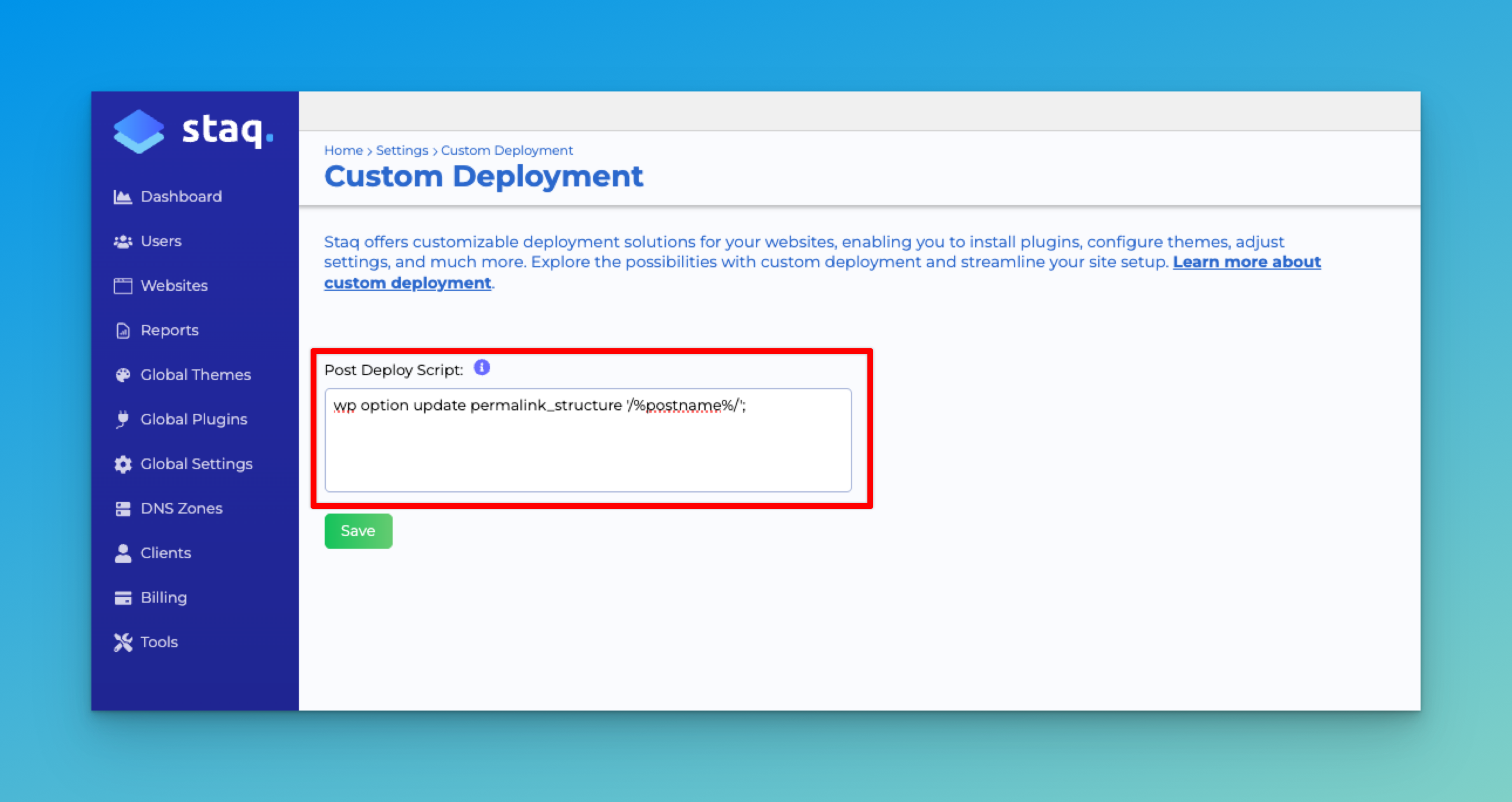 Custom Post Deploy Script for Permalink