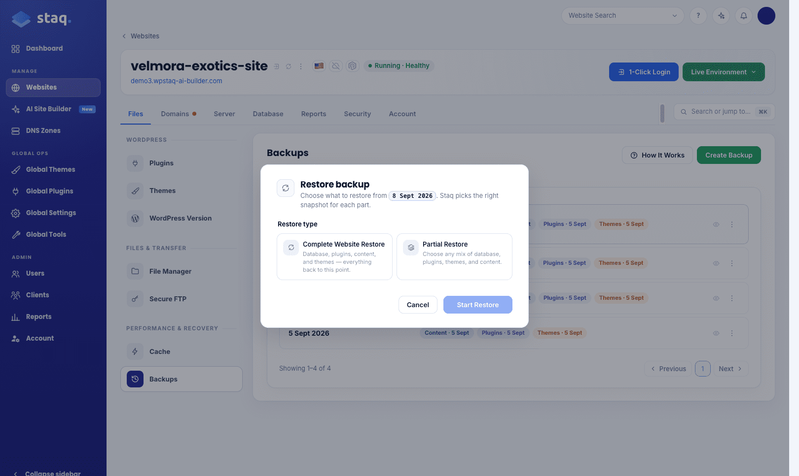 Restore a platform backup