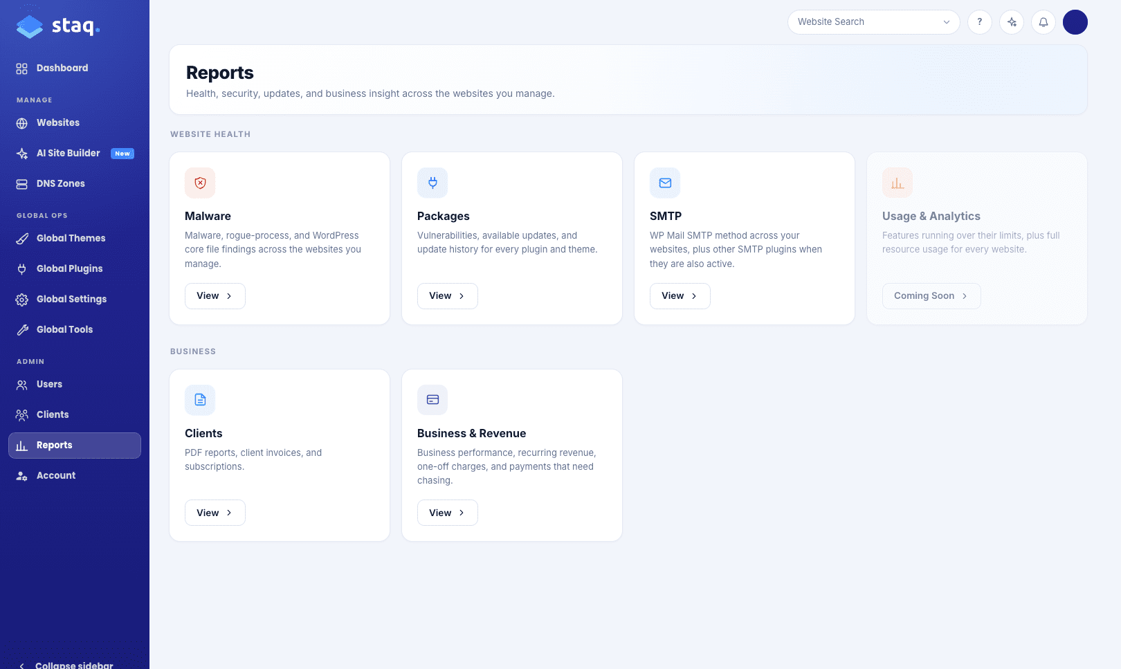 Reports hub
