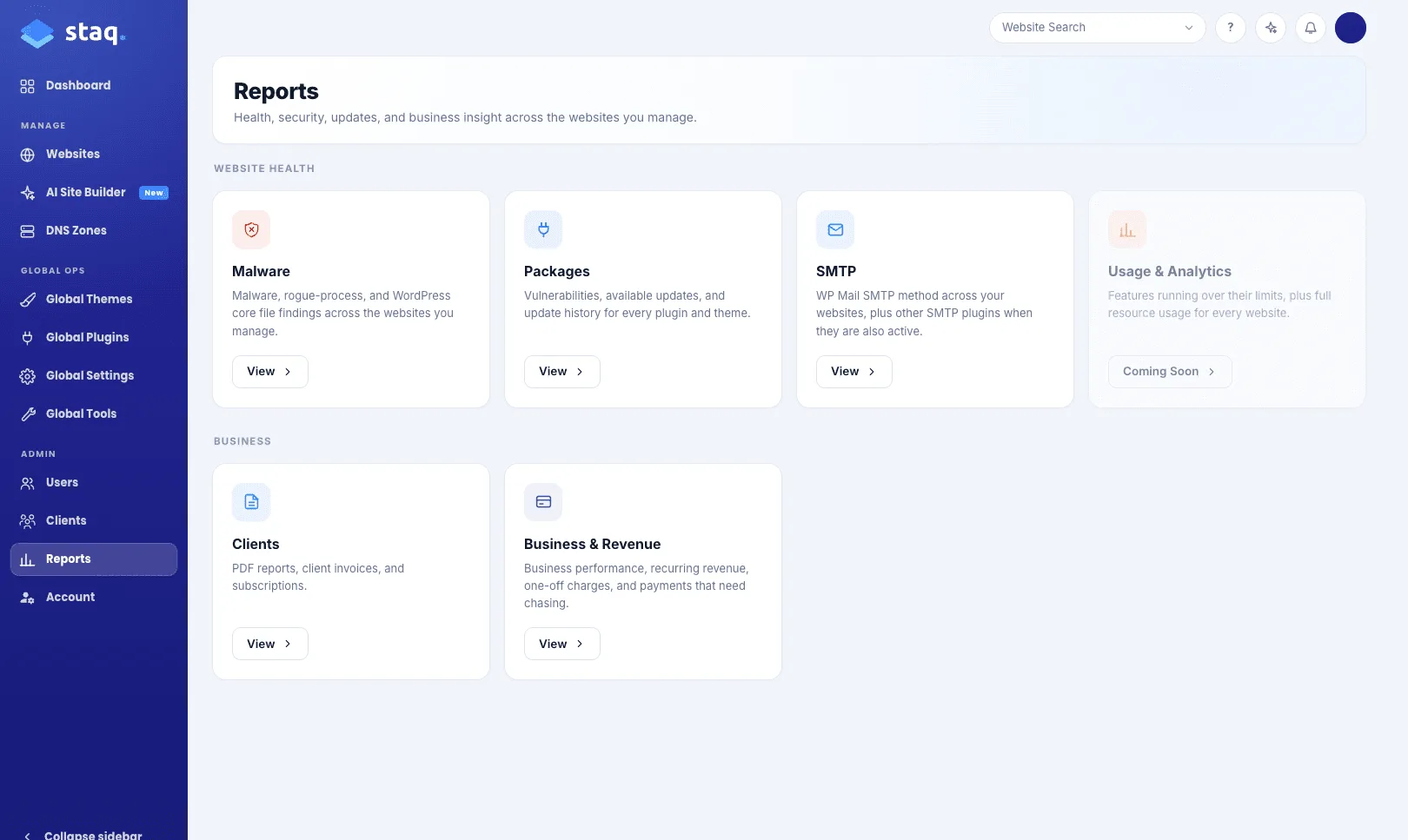 Reports hub