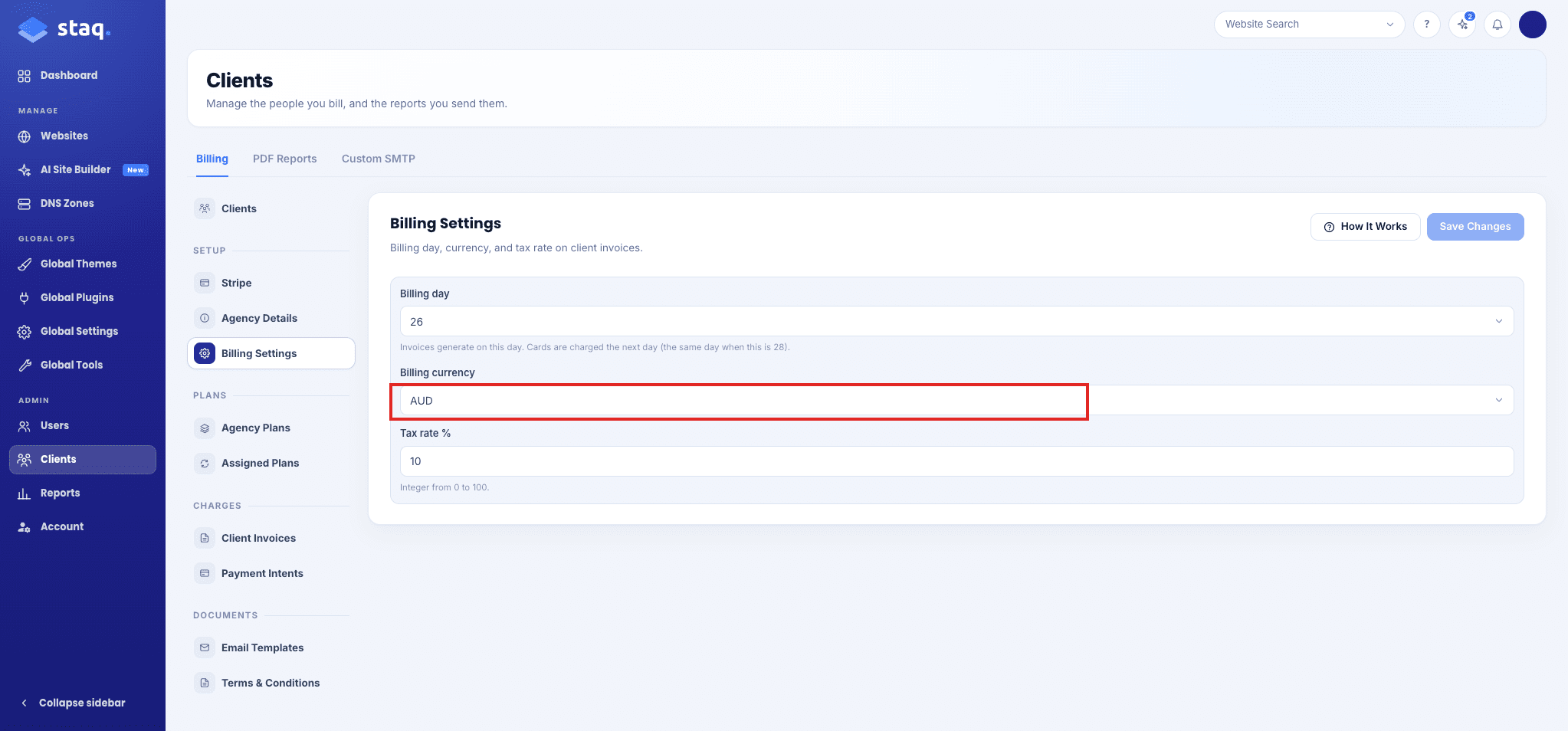 Billing currency on Billing Settings