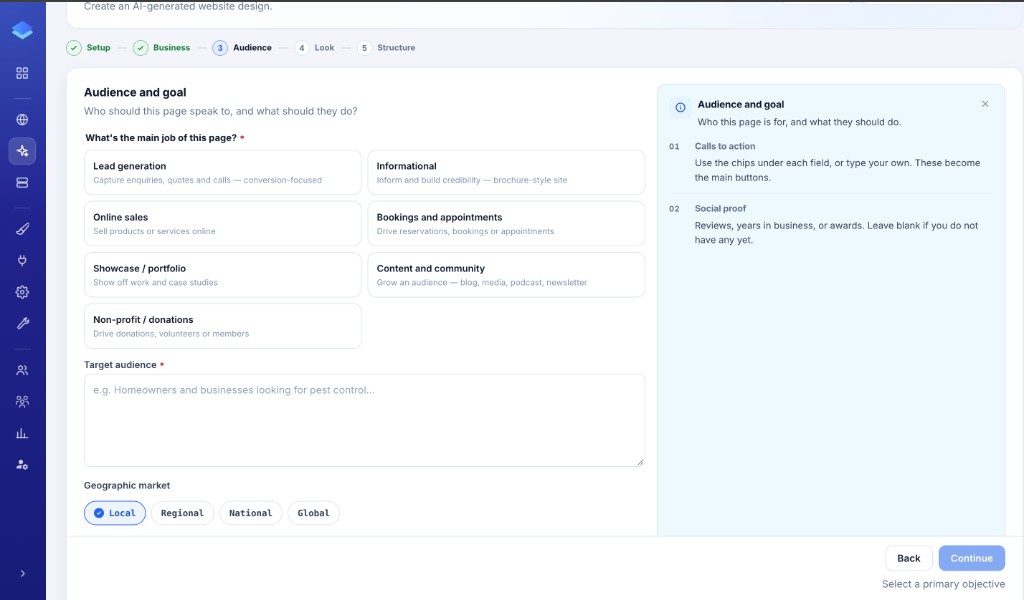 Audience and goal in the site brief