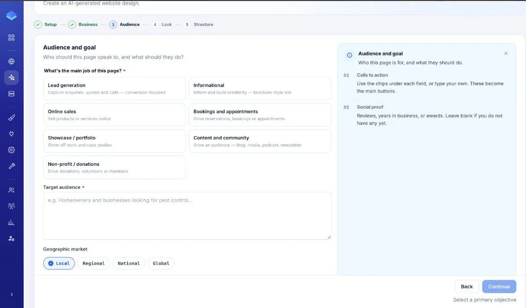 Audience and goal in the site brief