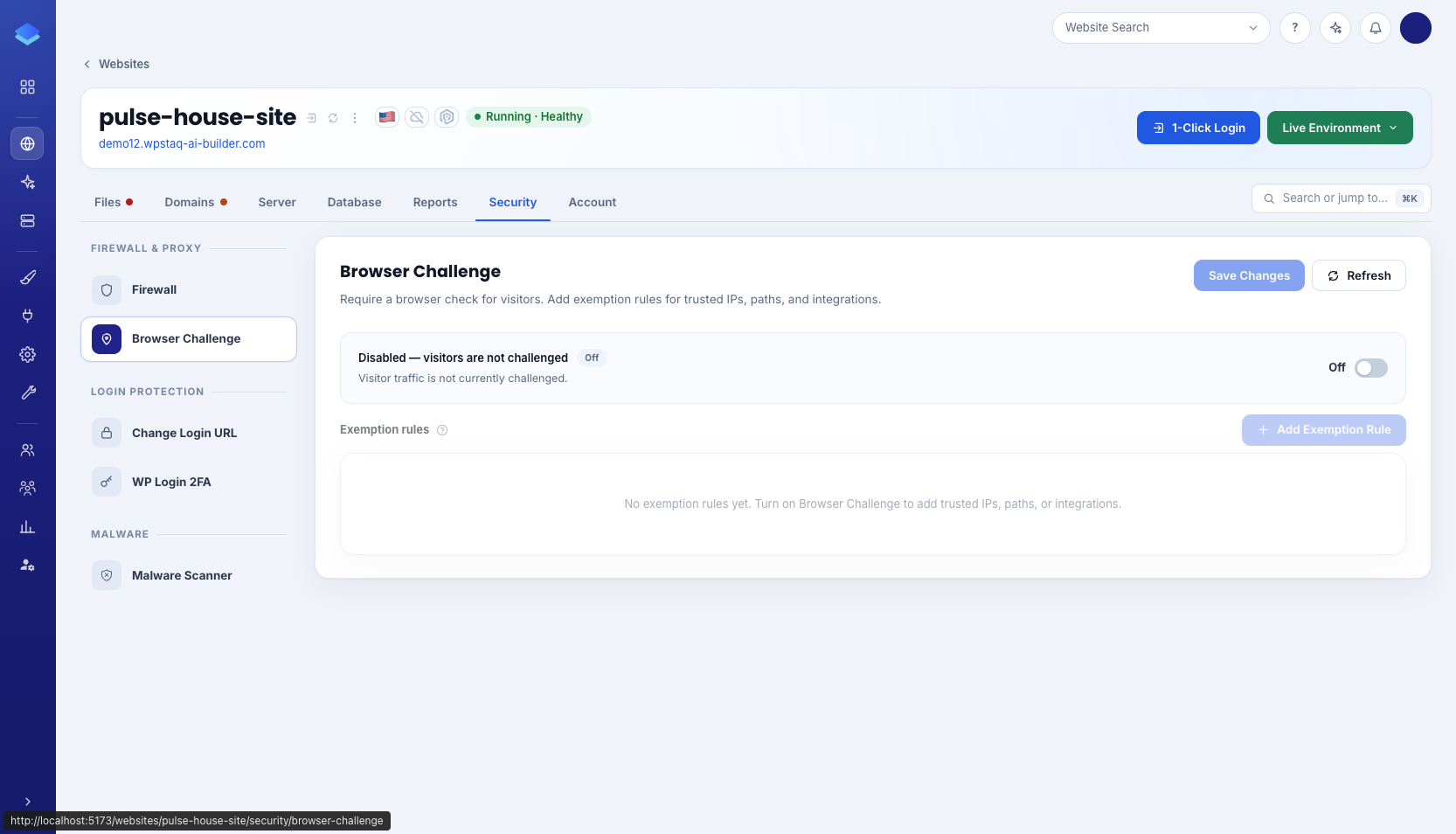 Browser Challenge in Staq Panel Security, with duration and exemptions