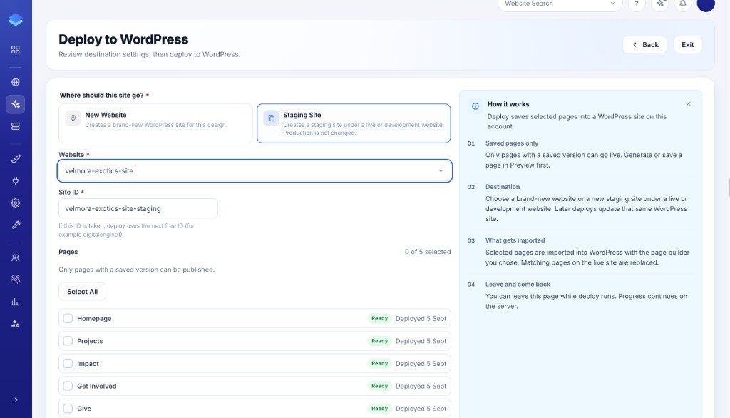 Deploy to a staging site on WordPress