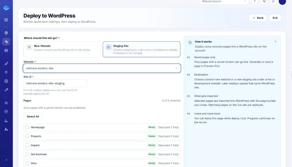 Deploy to a staging site on WordPress
