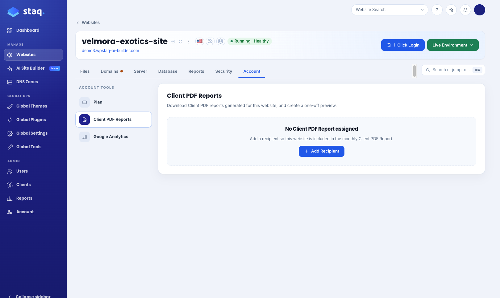Client PDF Reports in Staq Panel Account