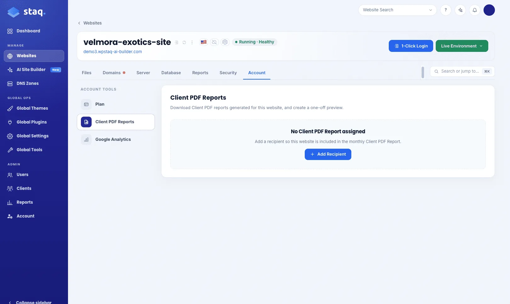 Client PDF Reports in Staq Panel Account
