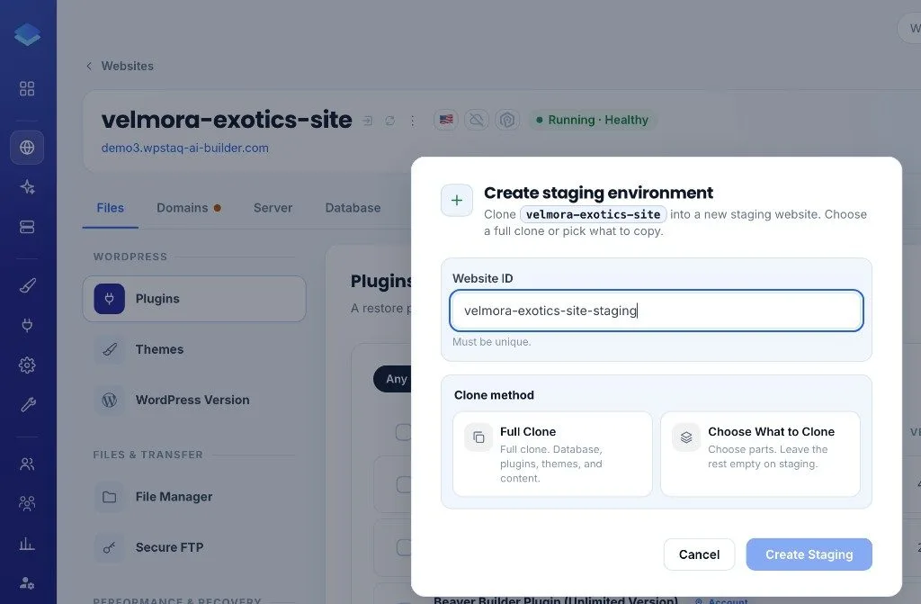 Create a staging environment