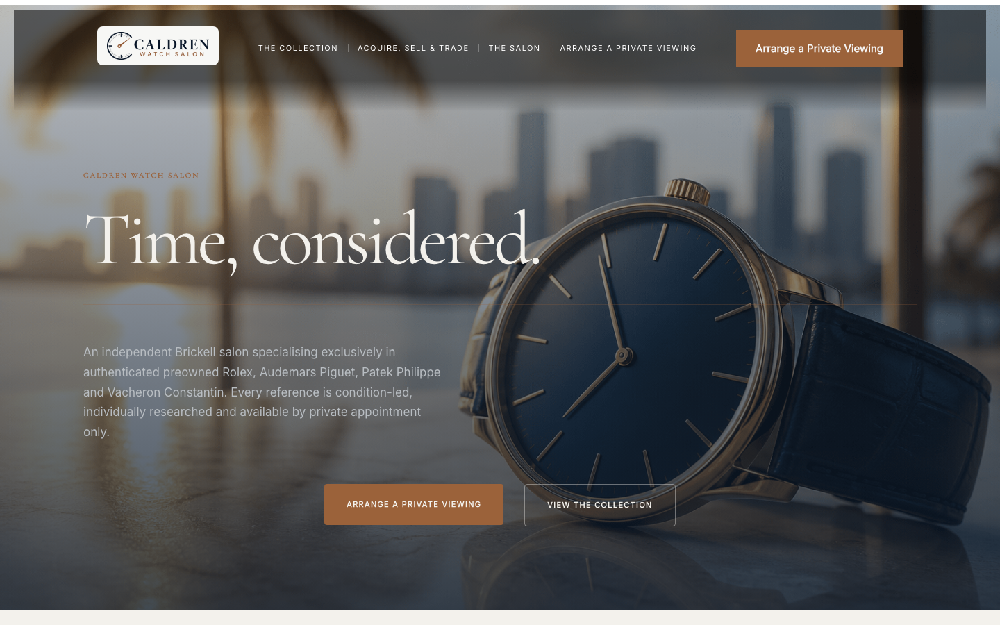 Caldren Watch Salon, Divi 5 demo site generated by AI Site Studio