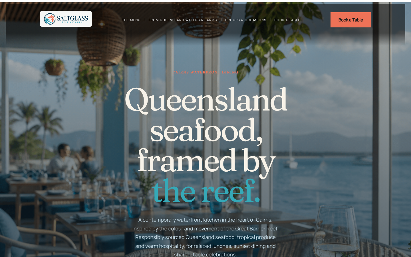 Saltglass Reef Kitchen, Divi 5 demo site generated by AI Site Studio
