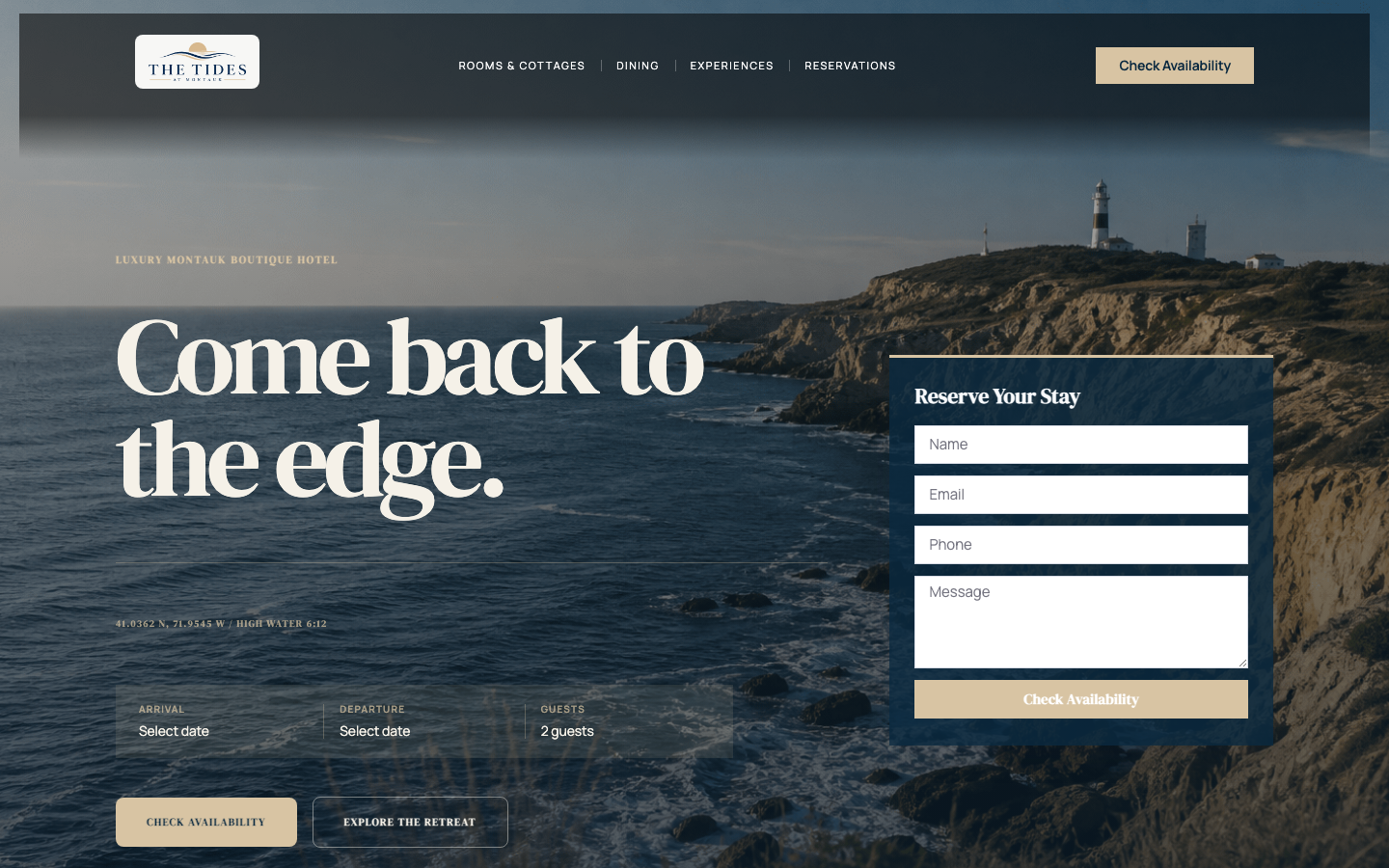 The Tides at Montauk, Elementor demo site generated by AI Site Studio