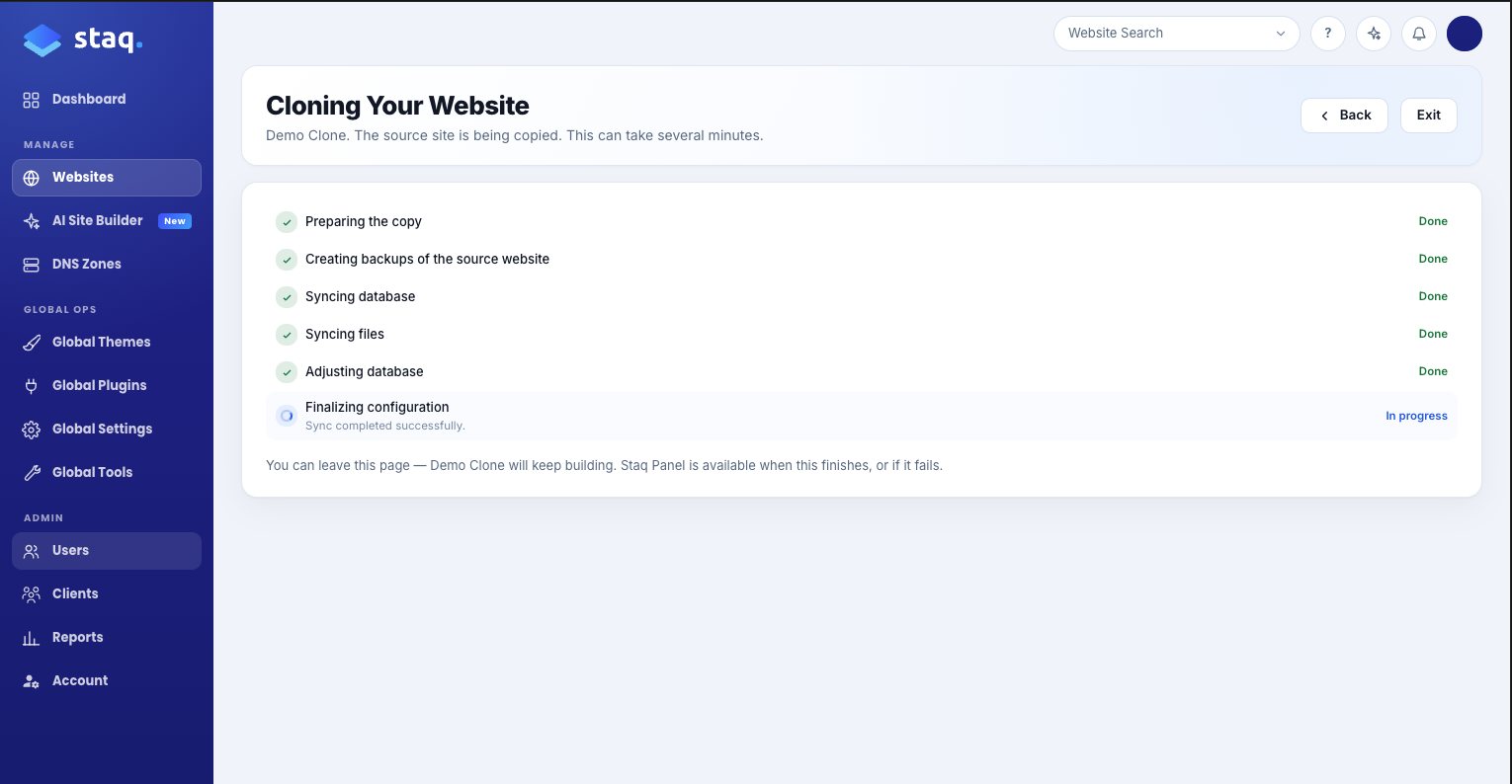 Deploy log while a new website environment is spinning up