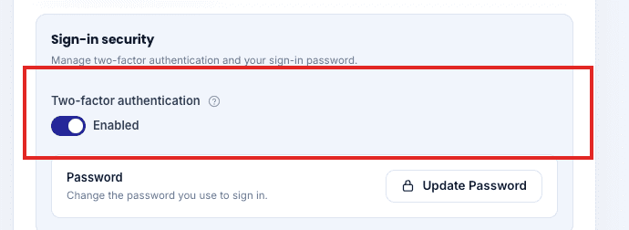 Two-factor authentication on My profile
