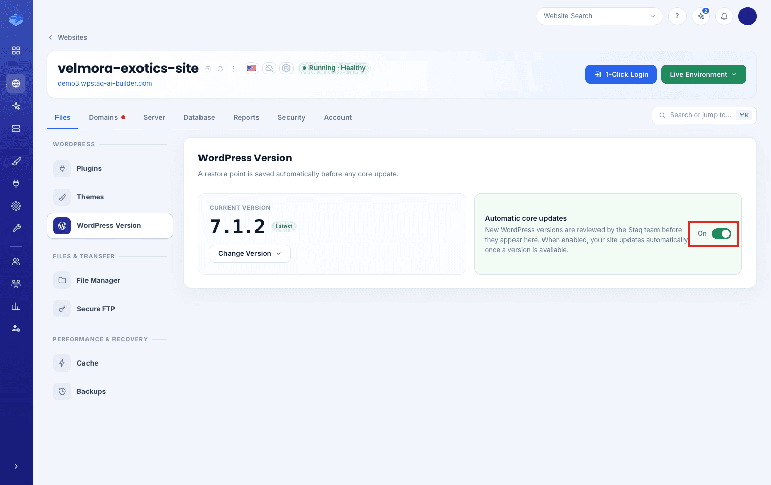 Automatic core updates switched On