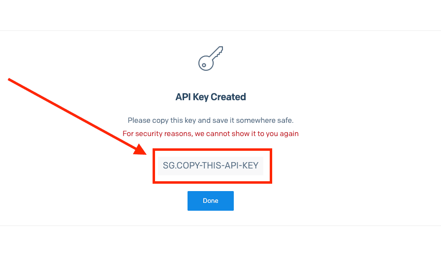Copy the SendGrid API key once
