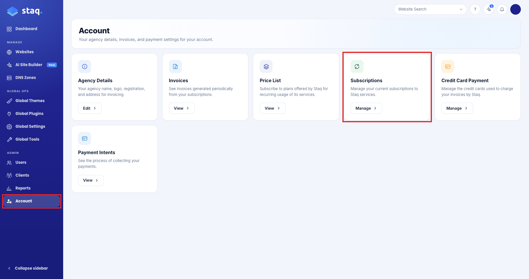 Subscriptions on the Account page