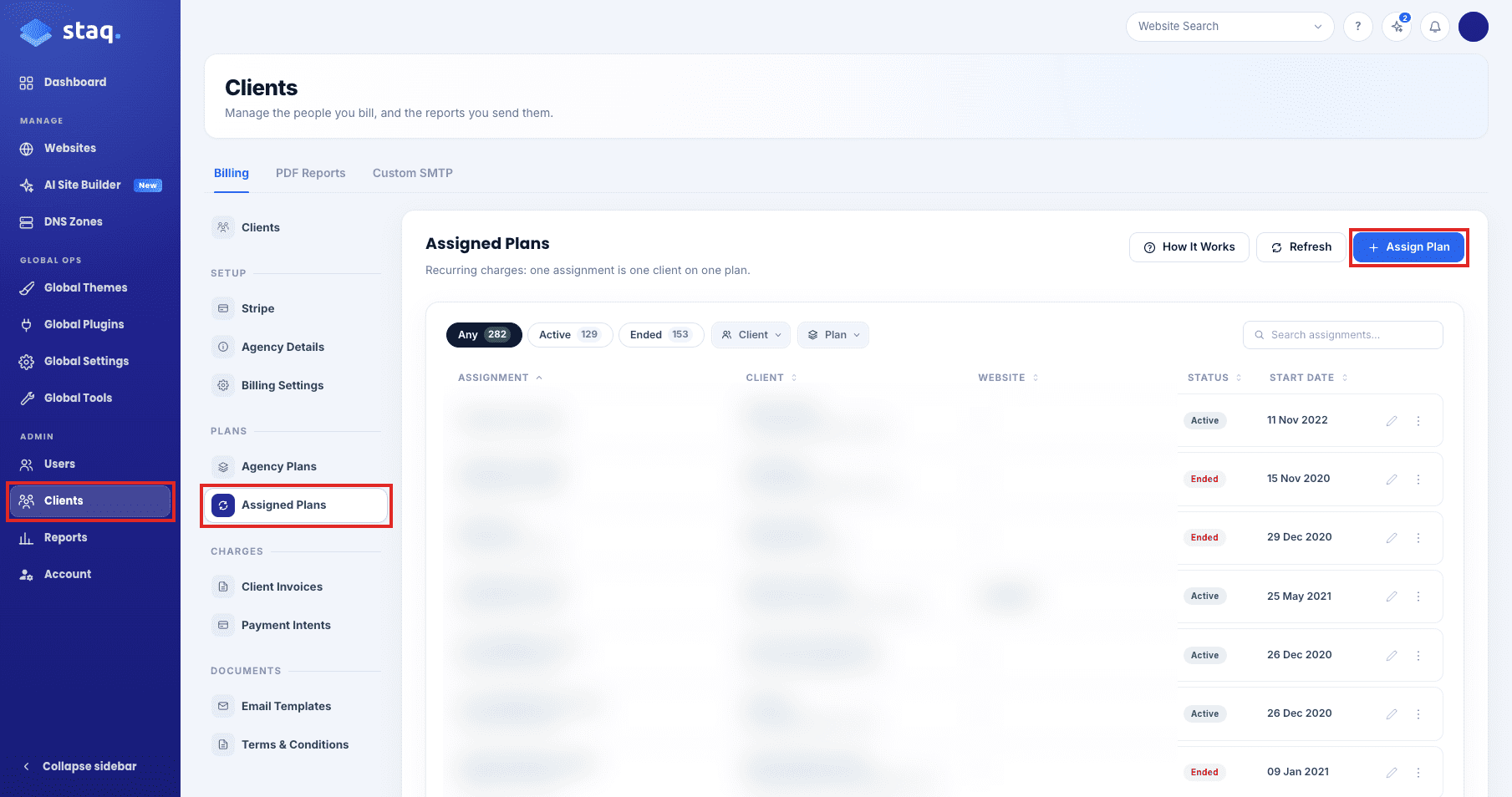 Assign Plan on the Assigned Plans page