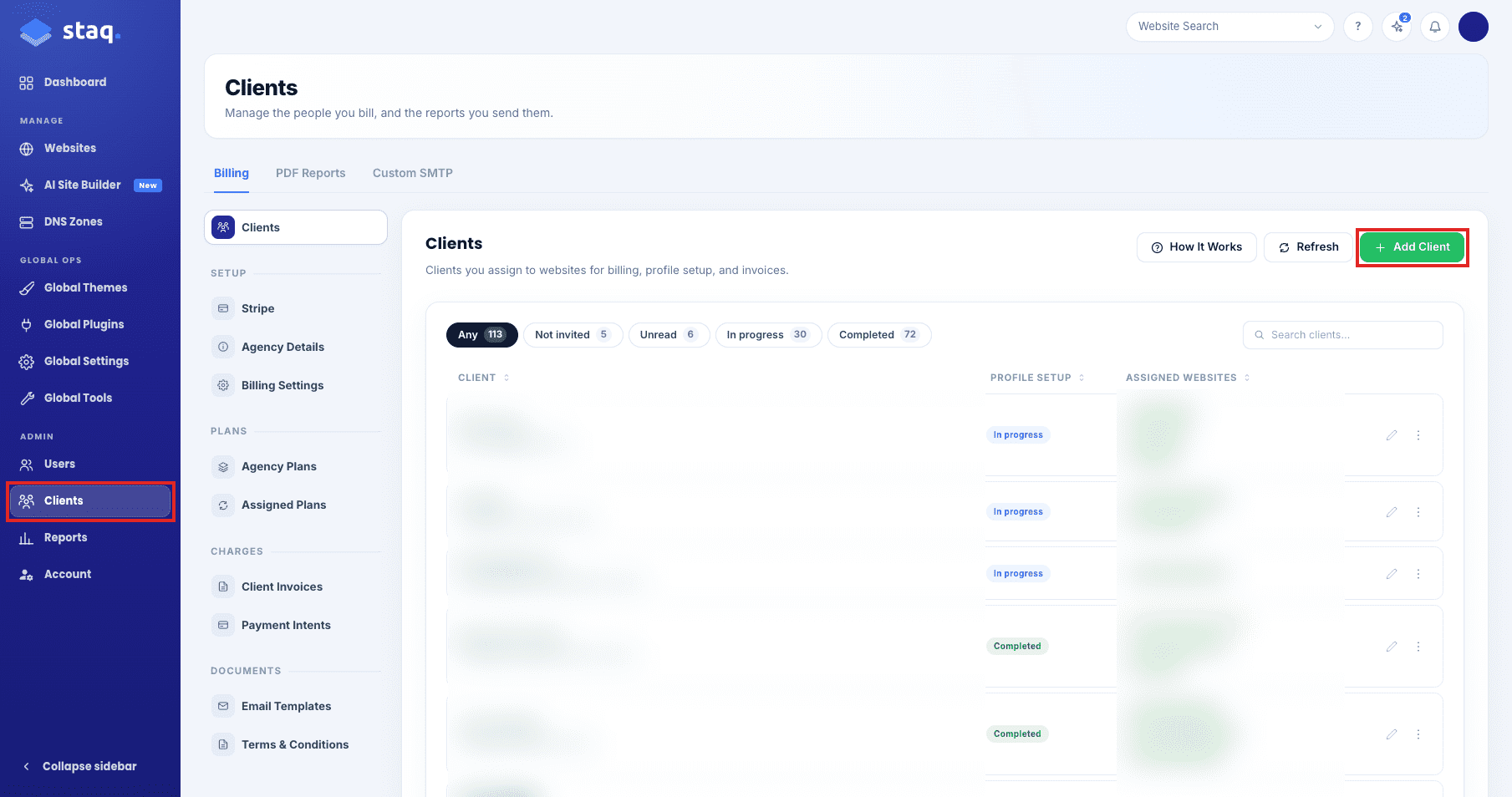 Add Client on the Clients page