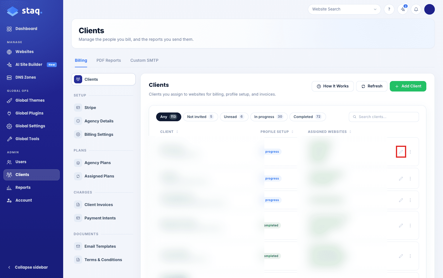Clients directory on Clients Billing