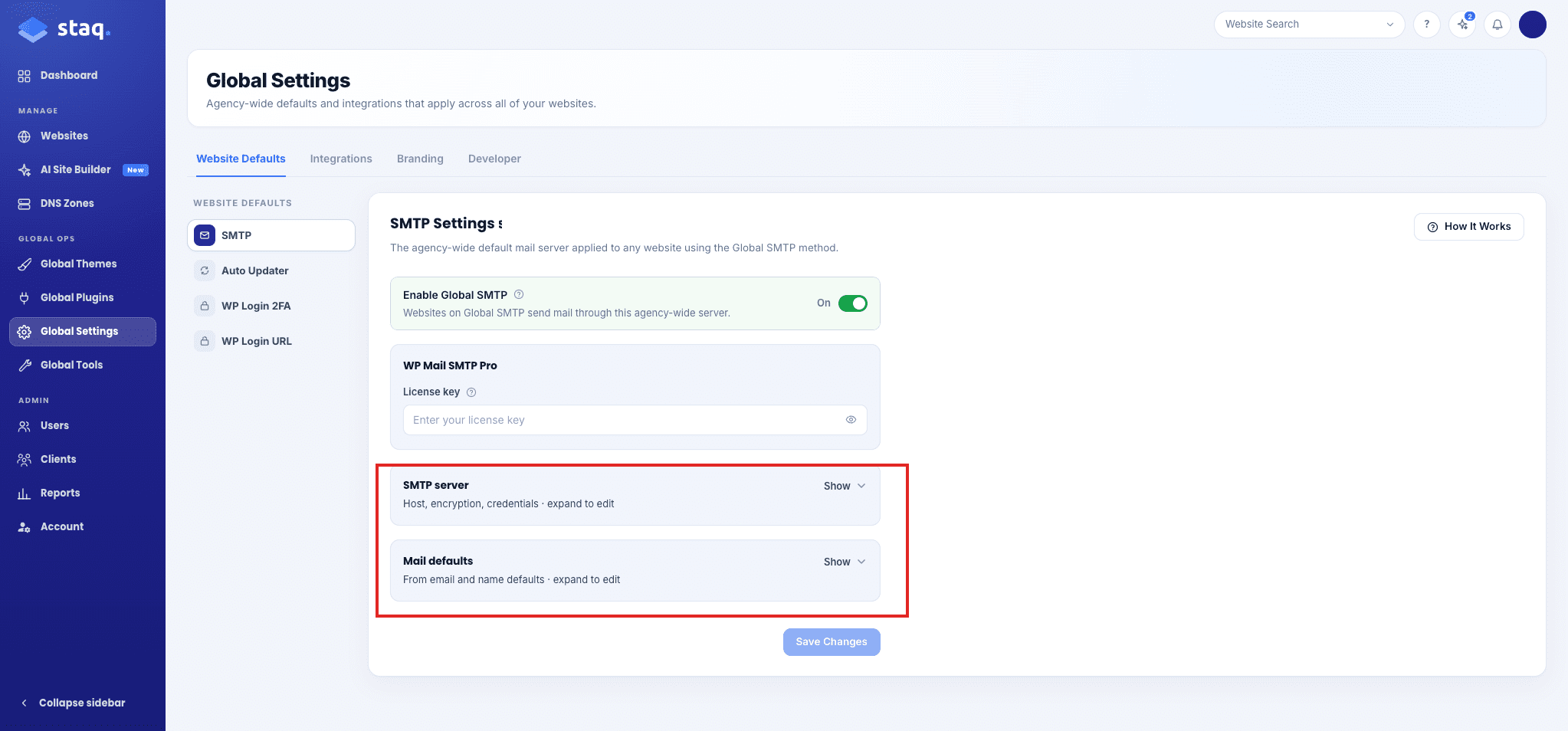 SMTP server and Mail defaults on SMTP Settings