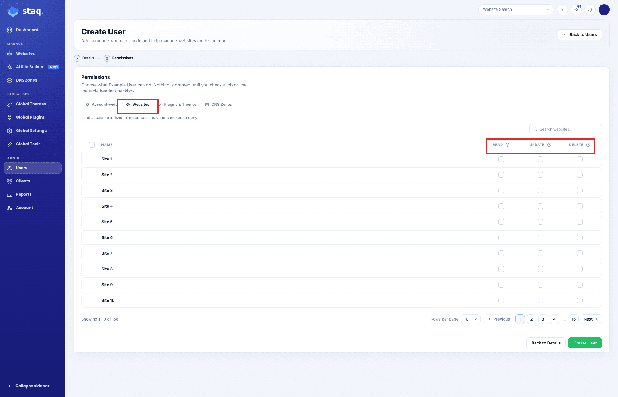 Website Read, Update, and Delete