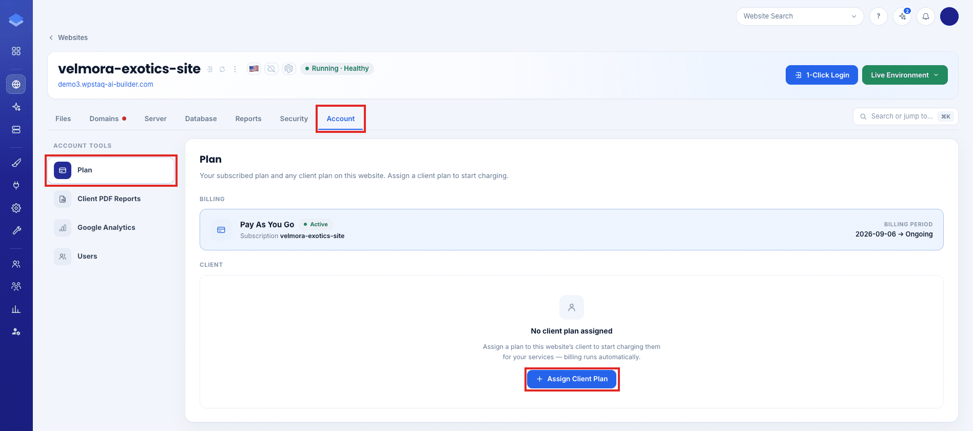 Assign Client Plan on the website Plan tool